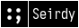 88-by-31 button: my favicon, a white colon and semicolon on a black backround, next to the word Seirdy.